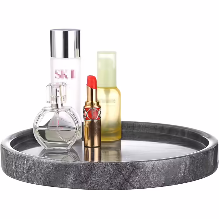BSTKEY 25cm Natural Marble Stone Tray Decorative Storage Tray, Household Plate Tray Organizer for Kitchen Bathroom Dresser Decor Coffee Table, Black