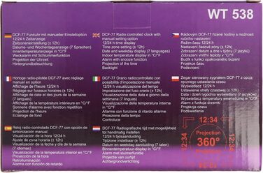 Радіокерований будильник-проектор Technoline WT 536 з проекцією часу, термометром та функцією Snooze, сріблястий