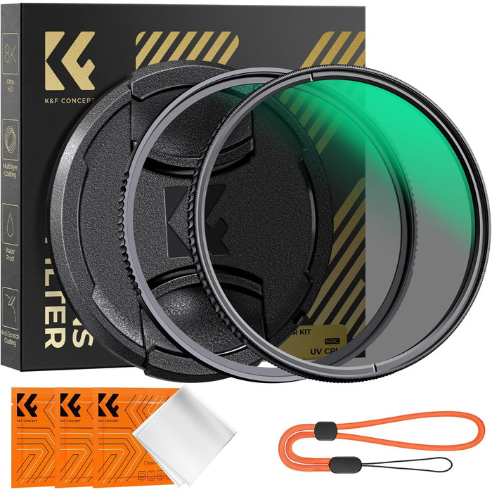 Набір фільтрів K&F Concept Nano X-Serie 58mm: поляризаційний фільтр, UV-фільтр, кришки об'єктива (2 шт.), серветки для чищення (3 шт.)
