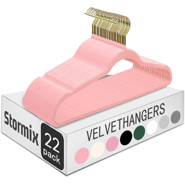 Набір з 22 велюрових плечиків для одягу Stormix, преміум-якість, для дорослих, антиковзаючі, ультратонкі, для сорочок та костюмів, рожеві гачки