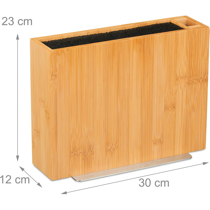 Relaxdays Knife Block, Unfurnished, Bamboo Knife Holder, Universal, Knife Storage with Brush Insert, Natural/Black, 23 x 30 x 12 cm