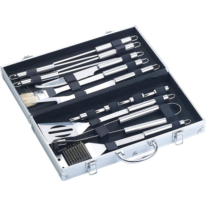 Набір для гриля Rosenstein & Söhne: 14 предметів з нержавіючої сталі, алюмінієвий кейс, щітка для гриля