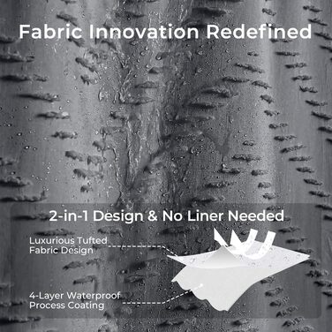 Шторка для душу, довга, в стилі фермерського дому, богемний шик, туфтована, Chevron, текстурована, смугаста, мінімалістична, тканинна, мила, сіра, 198.1 x 182.9 см (1 шт.)