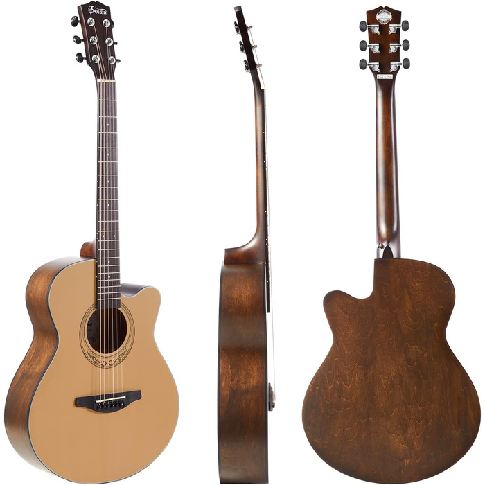 Акустична гітара Soldin 40 дюймів з масивною кришкою з ялини, комплект з аксесуарами (Gigbag, підставка, тюнер, ремінь, каподастр, струни, серветка, медіатори)