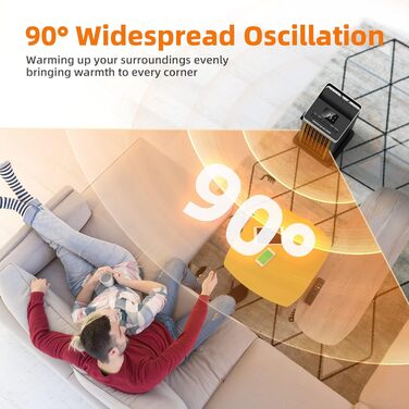 OMISOON Heater 2000W, ECO energy-saving, PTC thermostat heating with 90° oscillation, 24h timer, wind setting, multiple protection, remote control, 4 modes, for home, bedroom, office