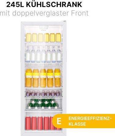 Холодильник для напоїв Bomann® KSG 7289 з скляними дверцятами, 245 л, 5 полиць, автоматична розморожування, регулювання температури, білий (Модель 2024)