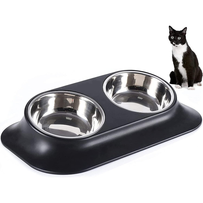 Підвищений годівниця для кошенят та цуценят, з нержавіючої сталі, на підставці, під кутом 15°, протиковзка, для котів та маленьких собак, подвійний миска