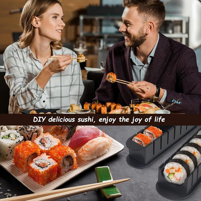 Набір для приготування суші, 20 предметів, для початківців, з формами для ролів, виделкою, ножем, килимком для скручування, палочками, повний комплект (Чорний)