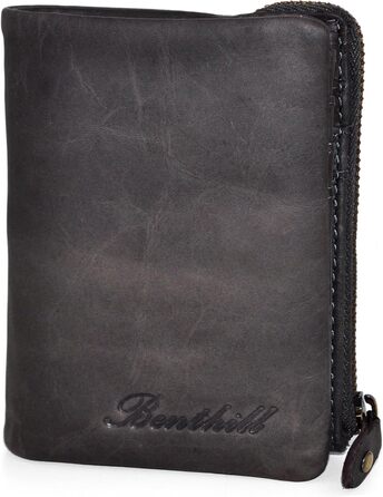 Benthill Small Wallet - Genuine Leather - Women's Wallet with RFID Protection - 6 Card Slots - Slim Wallet including Gift Box, Color: Gray