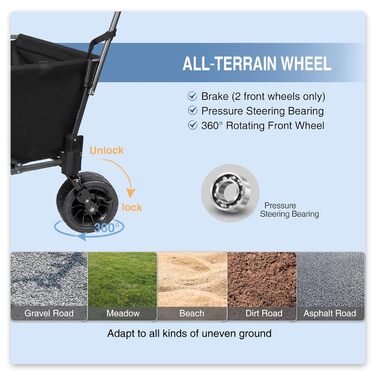 Складаний візок для собак REDCAMP з висувною задньою частиною, міцний, 134 л, великий, для кемпінгу, саду, спорту, покупок (Чорний, Basic)