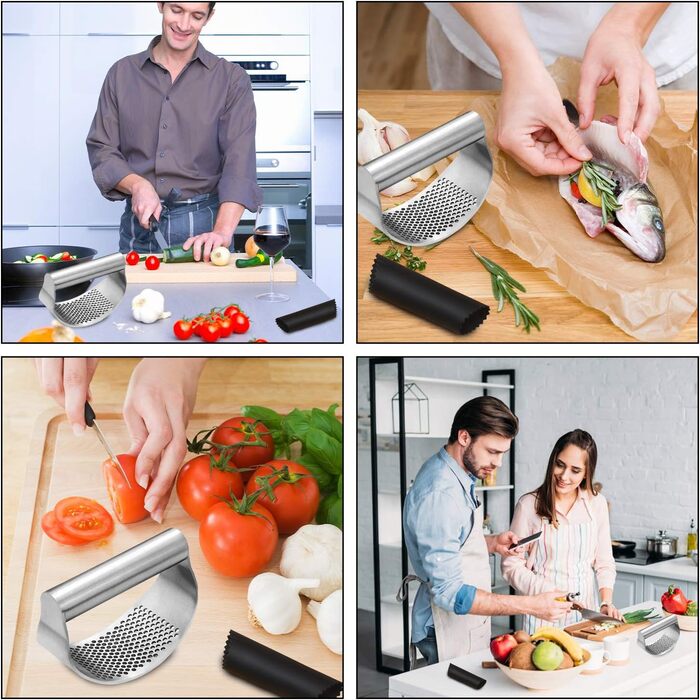 Набір прес-подрібнювачів часнику з нержавіючої сталі (3 шт.) - прес, подрібнювач, м'юлер, кухонний аксесуар з силіконовим очищувачем