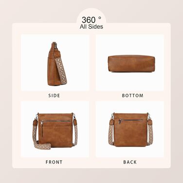 Сумка жіноча Gladdon шкіряна крос-боді середнього розміру коричнева з широким ременем та плечовим ремінцем