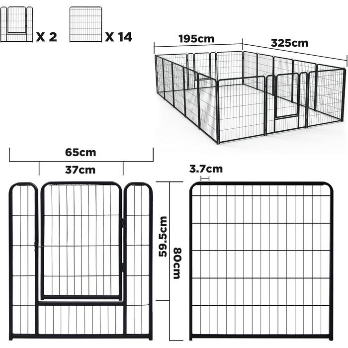 Вольєр для цуценят/собак Freigehege, складаний, 6 секцій, 65x80 см, чорний, для внутрішнього та зовнішнього використання
