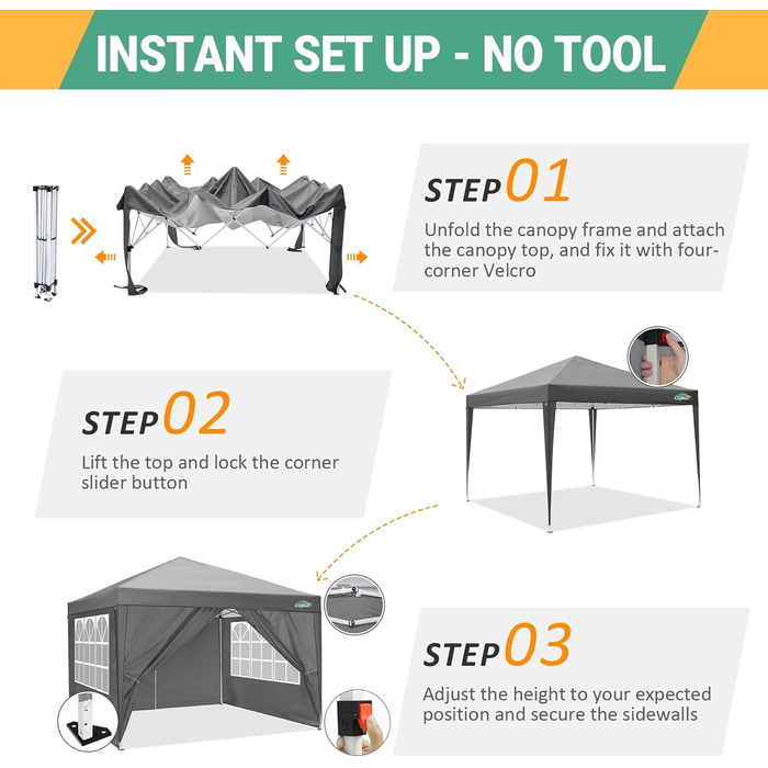 COBIZI Pop-up Pavilion 3x3, Folding Pavilion 3x3 Waterproof, Stable, Winter-Proof |8x Pegs|4x Wind Ropes|UV Protection 50+|High-Density Tarpaulin| Pavilion Folding 3x3m Party Tent Folding Pavilion 3x3 Garden Pavilion