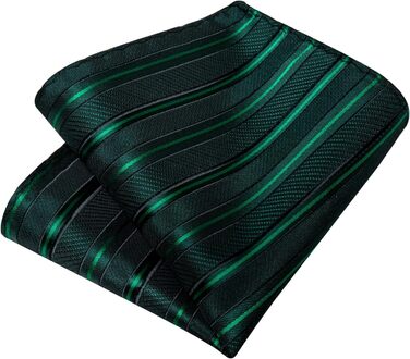 Набір краваток для чоловіків DiBanGu з шовковими смугами та клітинкою, з кишеньковим хустиною, затискачами для краваток та латунними манжетами, для весілля та офіційних заходів, зелений в смужку