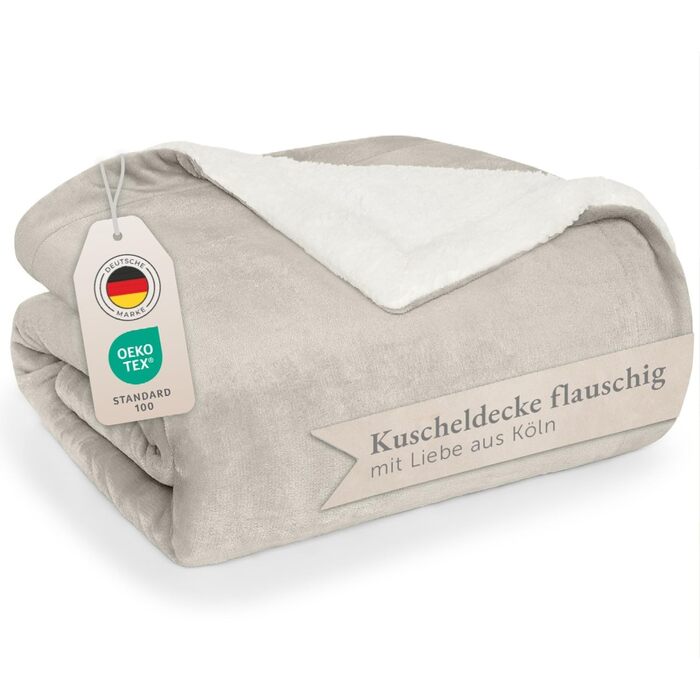 Плед Blumtal Premium Sherpa з м'якої шерсті, 230x270 см, сертифікат Oeko-Tex, теплий та пухнастий, для дивану, колір: Молочний (Taupe)