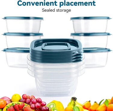 Контейнери для їжі EFISH 20 шт. з кришкою, прямокутні, пластикові, 500 мл та 300 мл. Набір для зберігання продуктів, школи, роботи та подорожей