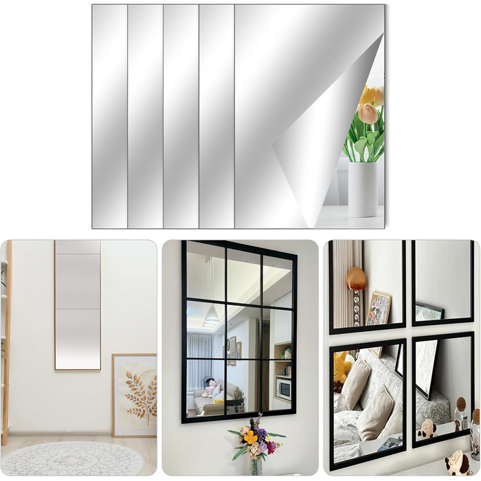 Клейкі дзеркальні наклейки на плитку, 4 шт. - акрилові дзеркала для школи, дому, ванної кімнати (30 x 20 см, прямий кут)