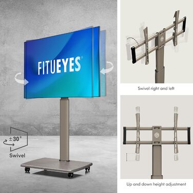 Підставка для телевізора на коліщатках FITUEYES з полицею, регульована по висоті та поворотна, для телевізорів 32-70 дюймів, до 40 кг, VESA до 400x600 (Хакі)