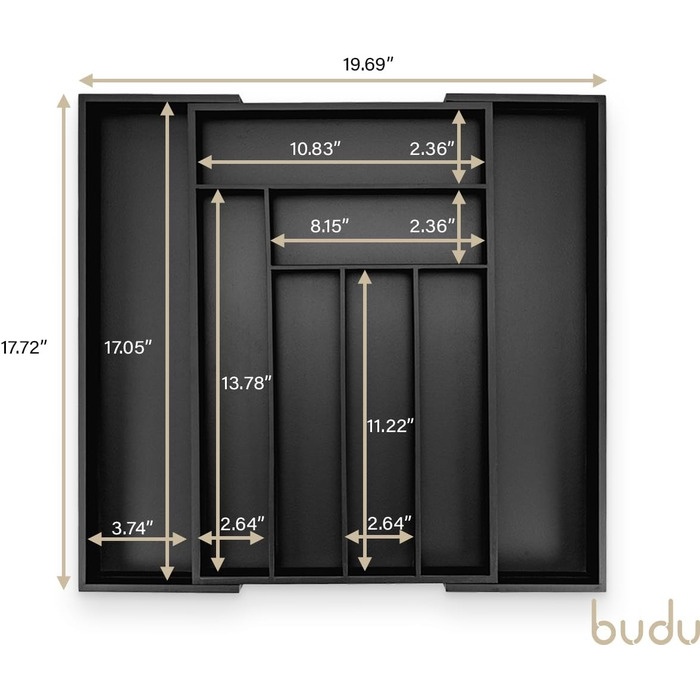 Органайзер для кухонних ящиків Besteckkasten #47 (глибина 47 см) з бамбука, чорний - висувний, система організації для столових приборів