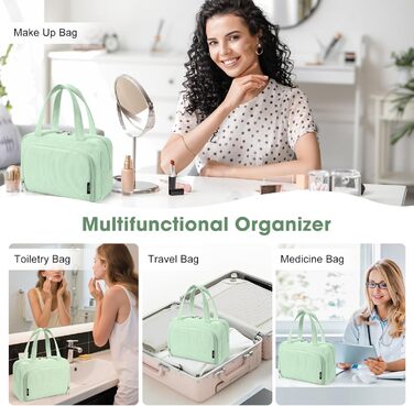 Косметичка жіноча Kalidi з багатьма відділеннями та відділенням для пензликів, велика, для подорожей, зелена (м'ятна)