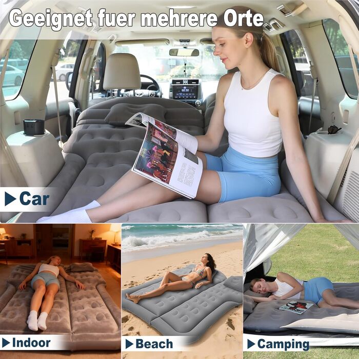 Надувний матрац для авто SUV, вантажівки та кемпінгу - матрац для заднього сидіння з електричною помпою, сірий