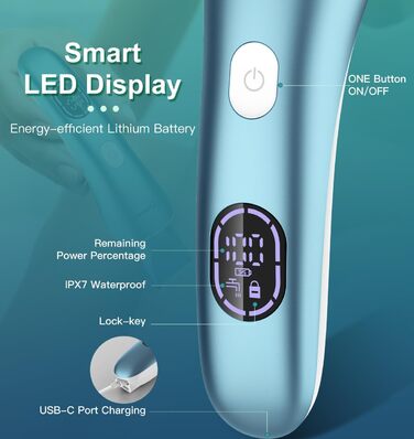 Електричний епілятор Hatteker 3-в-1 для жінок: тример, брітор та епілятор. З LED-дисплеєм, IPX7, USB-зарядка (Блакитний)