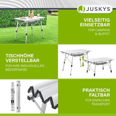 Стол для кемпінгу Juskys Picco - алюмінієвий, 90 x 52 см, легкий, складний, регульований по висоті - для кемпінгу, саду, відпочинку на природі