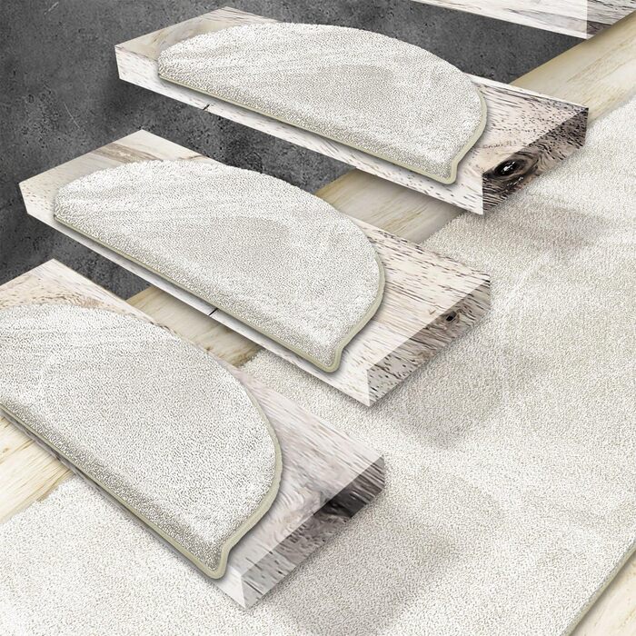 Килимок на сходи Casa Pura, 15 шт., самоклеючий, антиковзкий, з м'яким ворсом | Килимок на сходи, півкруглої форми, 65 x 23,5 x 1,3 см (Sundae)