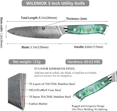 Кухонний ніж WILDMOK 12см з японської сталі VG-10, Damaskus, ергономічна ручка, подарункова коробка