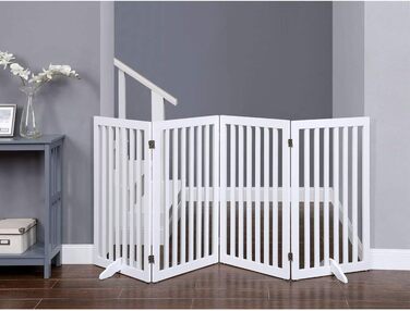 Захист для собак Unipaws: відбійник для сходів, без свердління, дерев'яне дитяче огорожа, розкладне, для каміна, з ніжками, білий (4 елементи, 91 см)