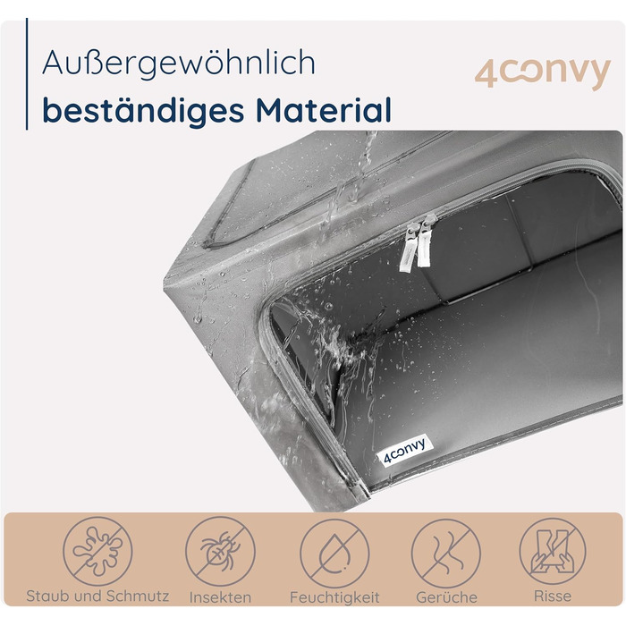 Sturdy Foldable Clothes Storage Box with Zipper, Metal Frame - [2024 IMPROVED MATERIAL] Duvet Storage Bag - Stable Storage Box for Clothes - (Dark Gray, 3x66L)
