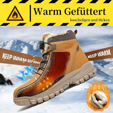 Зимові захисні черевики для чоловіків та жінок. Легкі, з поворотним замикачем, неслизькі, зі сталевим підноском, водонепроникні, теплі, з підкладкою, захисні черевики (38 EU, помаранчевий)
