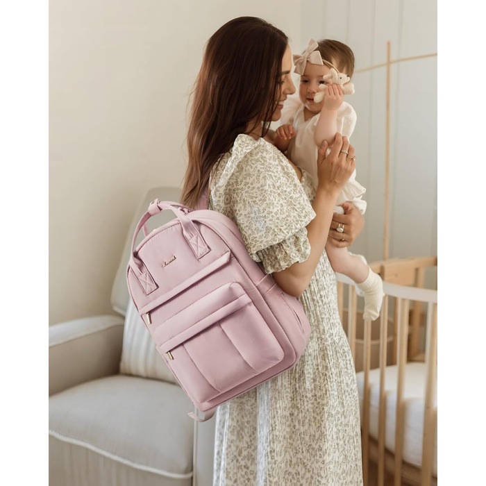 LOVEVOOK Рюкзак-переноска для мами та тата з пеленальною підкладкою, сумка для підгузків, рюкзак для візка, велика сумка для дитини, клінічна сумка, сумка для пологового будинку, для новонароджених (M, світло-рожевий)