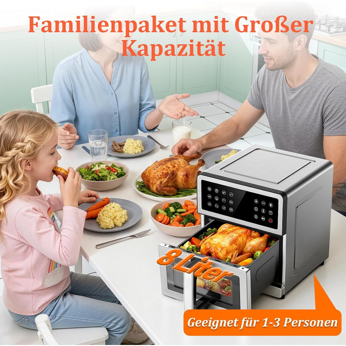 Аерофритюрниця 12л 2 камери 2600W Airfryer XXL срібна - багатофункціональна фритюрниця з верхнім та нижнім нагріванням, вікном та підсвіткою