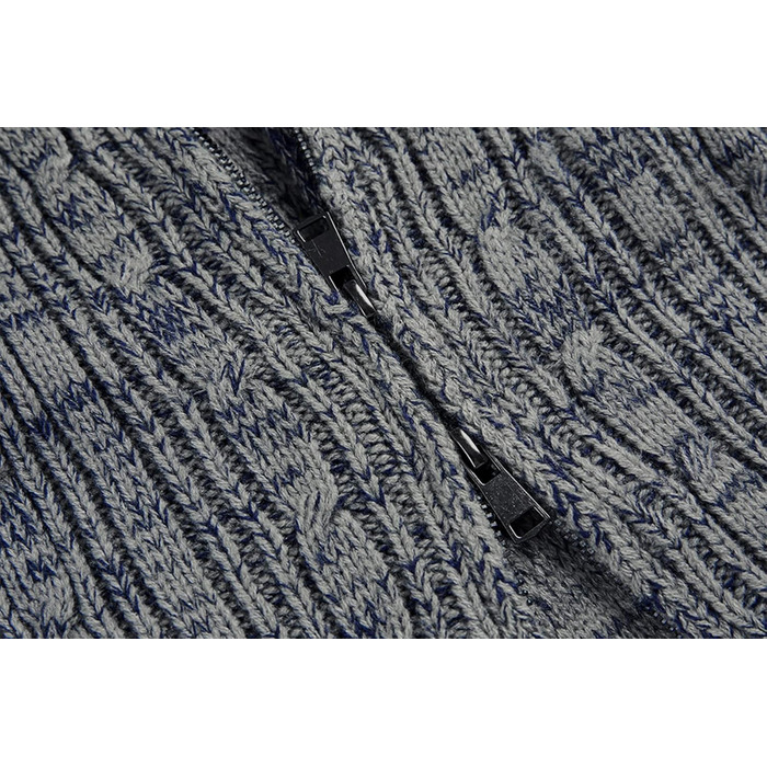 Чоловічий в'язаний кардиган Runcati з довгим рукавом, коміром та замком, з косими візерунками (XL, сірий)