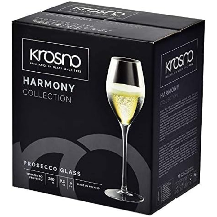 Кроснo Champagnergläser Prosecco-Gläser | Набір 6 | 280 мл | Колекція Harmony | Сектарі, шампань | Ідеально для дому, ресторанів та свят | Можна мити в посудомийній машині Prosecco 280 мл (6 шт.)
