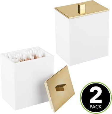 Набір ватних дисків та контейнер для ватних паличок mDesign - сучасне скло для зберігання з кришкою, аксесуар для ванної кімнати, пластик, прозорий/рожеве золото