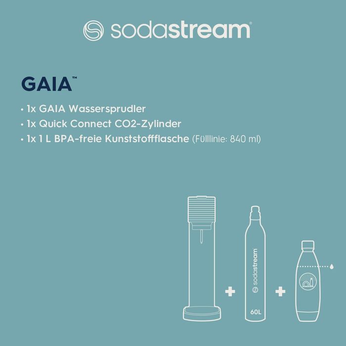 SodaStream Gaia: Газова вода вдома | Чорний колір, з CO2 балончиком та пляшкою 1L | Електричний напій