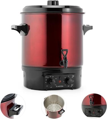 Klarstein Biggie Small - Canning Machine, Canning Pot, Preserving Pot, Mulled Wine Machine, Electric, 16L Capacity, 2000 Watt, Adjustable Temperature, Timer up to 120 Minutes, (Red, 27 Liter (analog))