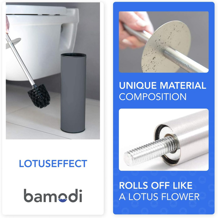 Щітка для унітазу Bamodi з підставкою - щітка для унітазу з довгою ручкою та жорсткою щетиною для ретельного та легкого прибирання - ідеальна для ванної кімнати та гостьового туалету (Матовий сірий, 1)