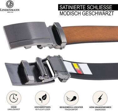 Чоловічий шкіряний ремінь Lindenmann Automatik, колір коньяк, розмір 105/120 см