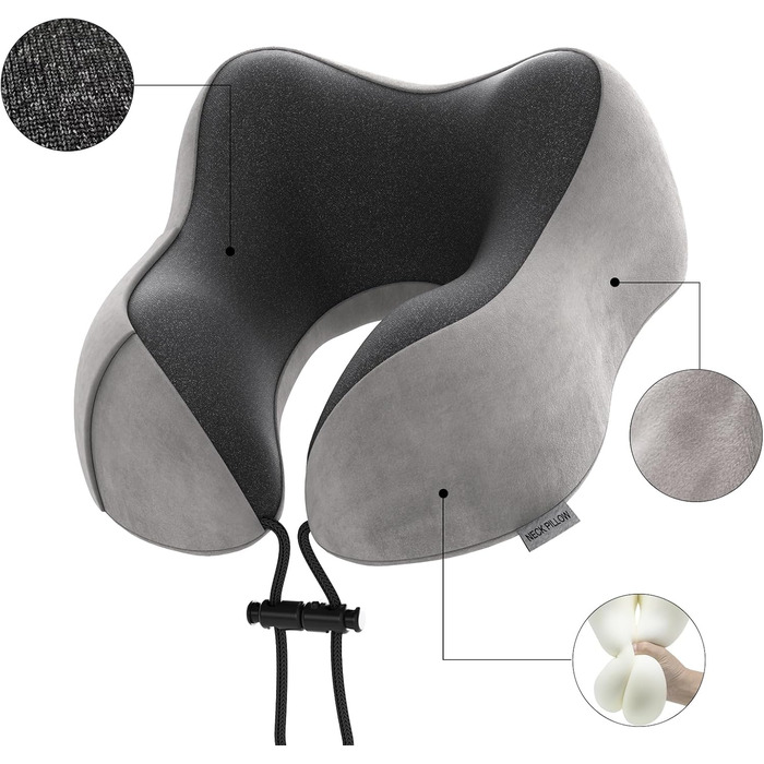 Подушка для шиї Sender Reisekissen з Memory Foam - зручна для подорожей літаком, потягом, авто. Сірого кольору.