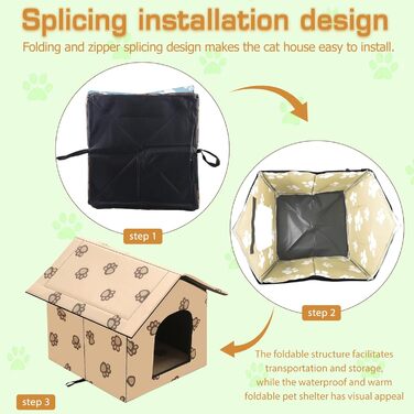 Кіт-будинок на вулицю: тепла, водонепроникна кімната для кота/маленької собаки WIYETY 40x35x38 см, знімна, миється, для тварин