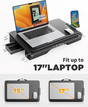 Підставка для ноутбука SAIJI з підставкою для зап'ястя та відділенням для телефону, для роботи в ліжку/на дивані, чорна