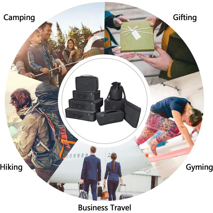 Органайзер для валізи: 8 комплектів/7 кольорів. Водонепроникмі сумки для взуття та компресійні мішки для подорожей (чорний)