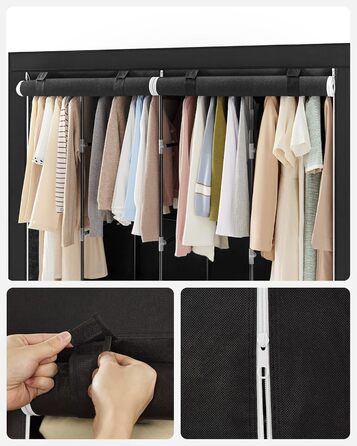 SONGMICS Wardrobe, Clothes Closet, 45 x 170 x 167 cm, 4 Hanging Shelves, with Shelves, 4 Side Pockets, Lots of Space, for Bedroom, Living Room, Black RYG094B02