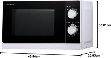 Мікрохвильова піч SHARP R200BKW Solo, 20 л, 800 Вт, 5 рівнів потужності, таймер, функція розморожування за вагою, енергозберігаючий режим, скляний піднос 25,5 см, чорний колір