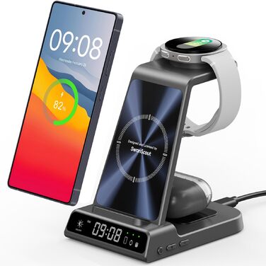 Бездротова зарядка leQuiven 3-в-1 для Samsung Galaxy S25 Ultra, S24, S23, Z Fold/Z Flip 7, Galaxy Watch 8/7/6/5/4, Galaxy Buds3 Pro (Tech Grey)