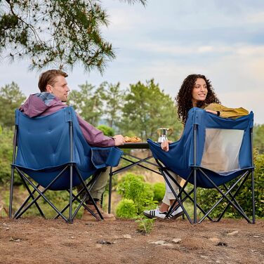 Крісло для кемпінгу складне, XXL, з підлокітниками, 150 кг, блакитне